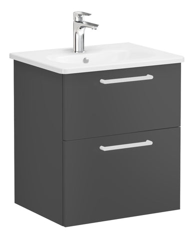 VitrA Zentrum 60cm 2 Drawer W/H Washbasin Unit - Matt Storm Grey