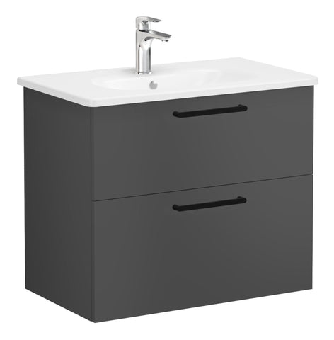 VitrA Zentrum 80cm 2 Drawer W/H Washbasin Unit - Matt Storm Grey