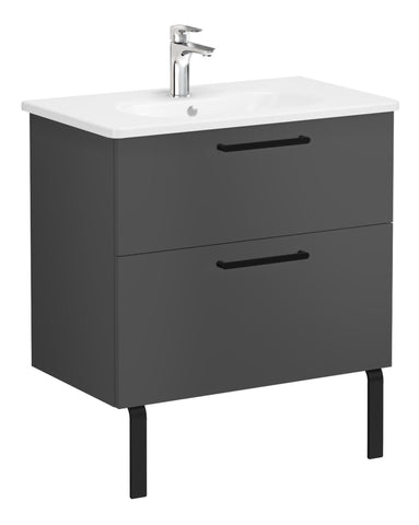 VitrA Zentrum 80cm 2 Drawer W/H Washbasin Unit - Matt Storm Grey