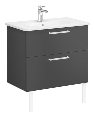 VitrA Zentrum 80cm 2 Drawer W/H Washbasin Unit - Matt Storm Grey