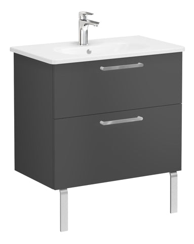 VitrA Zentrum 80cm 2 Drawer W/H Washbasin Unit - Matt Storm Grey