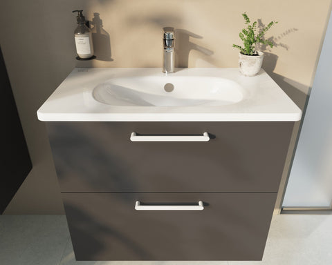 VitrA Zentrum 80cm 2 Drawer W/H Washbasin Unit - Matt Storm Grey