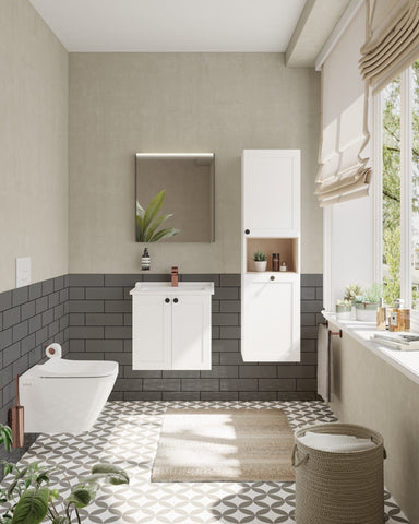 VitrA Root Classic 40cm 2 Door Semi-Tall Unit w/Laundry Basket (RH Hinge) - Matt White