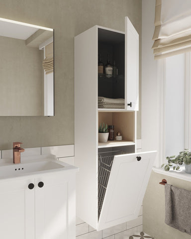 VitrA Root Classic 40cm 2 Door Semi-Tall Unit w/Laundry Basket (RH Hinge) - Matt White