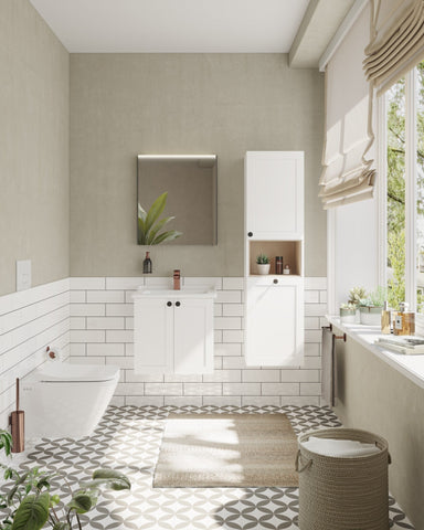 VitrA Root Classic 40cm 2 Door Semi-Tall Unit w/Laundry Basket (RH Hinge) - Matt White
