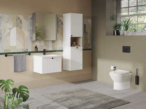 VitrA Root Groove 40cm 2 Door Semi-Tall Unit w/Laundry Basket (RH Hinge) - Matt White