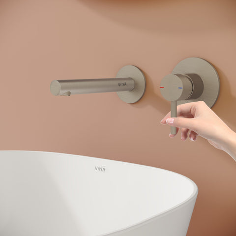 VitrA Origin Wall Mounted 2-Hole Basin Mixer - Brushed Nickel