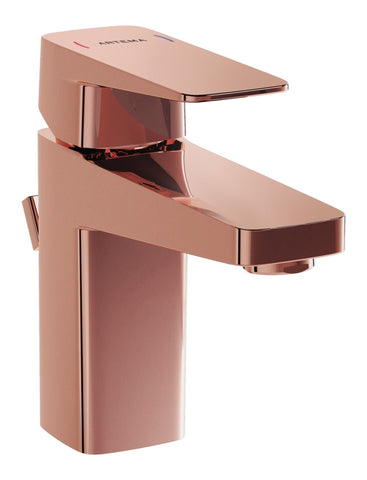 VitrA Root Square Compact Basin Mixer w/Waste Lever - Soft Copper
