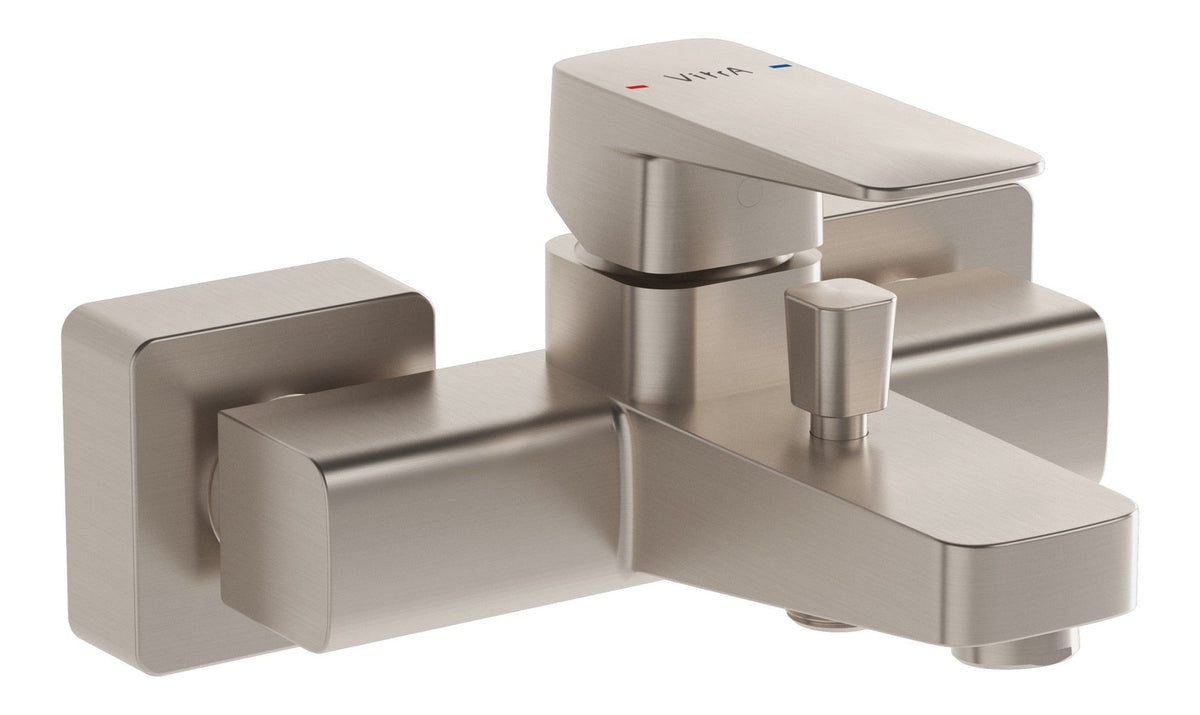 VitrA Root Square Wall Mounted Bath/Shower Mixer - Brushed Nickel