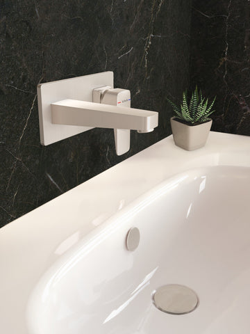 VitrA Root Square Wall Mounted Basin Mixer - Brushed Nickel