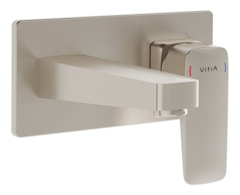 VitrA Root Square Wall Mounted Basin Mixer - Brushed Nickel