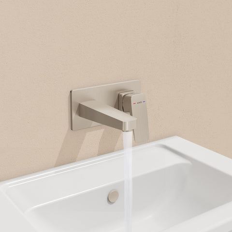 VitrA Root Square Wall Mounted Basin Mixer - Brushed Nickel