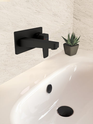 VitrA Root Square Wall Mounted Basin Mixer - Matt Black
