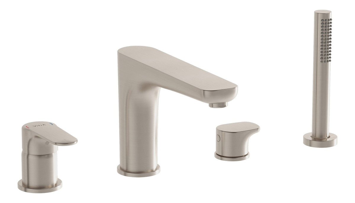 VitrA Root Round 4-Hole Bath/Shower Mixer - Brushed Nickel