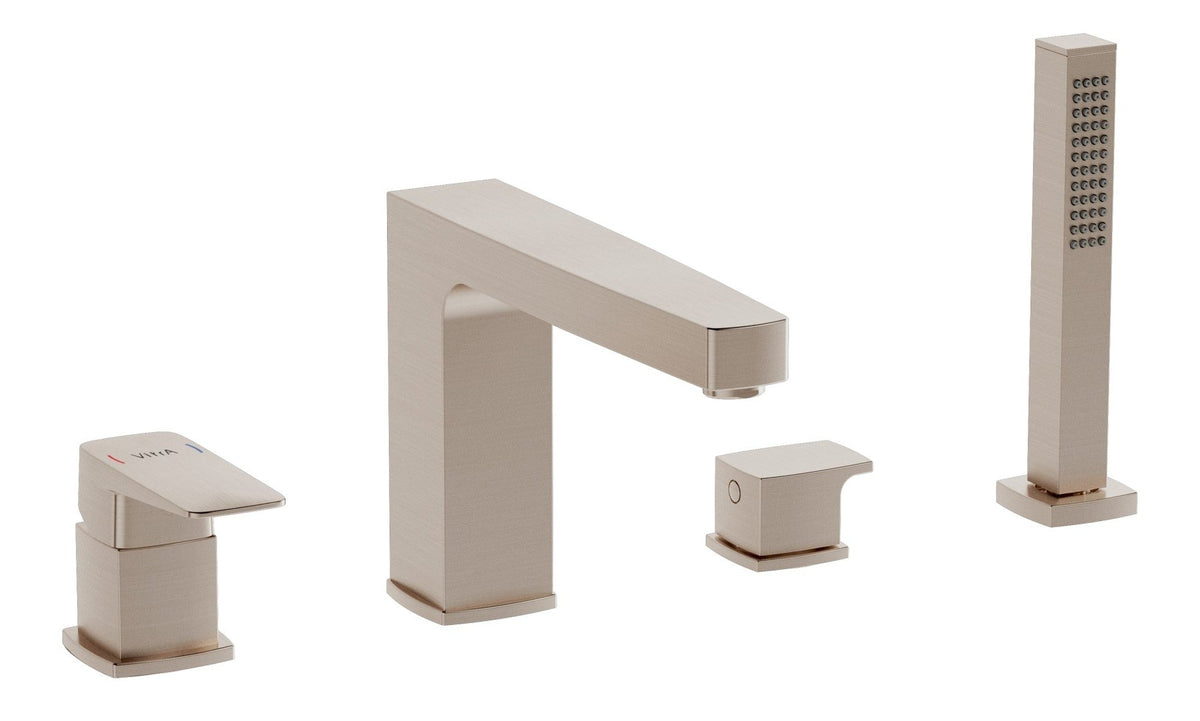 VitrA Root Square 4-Hole Bath/Shower Mixer - Brushed Nickel