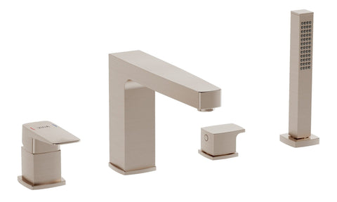 VitrA Root Square 4-Hole Bath/Shower Mixer - Brushed Nickel
