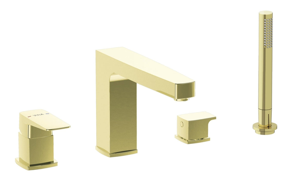 VitrA Root Square 4-Hole Bath/Shower Mixer - Soft Gold