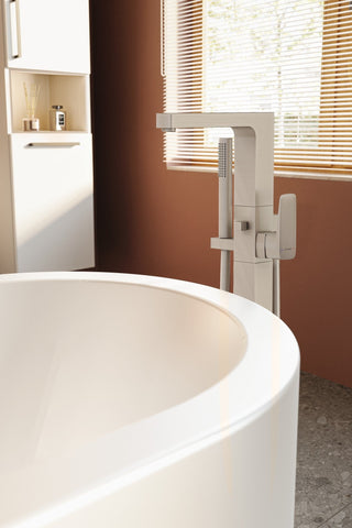 VitrA Root Square Floor Standing Bath/Shower Mixer - Brushed Nickel