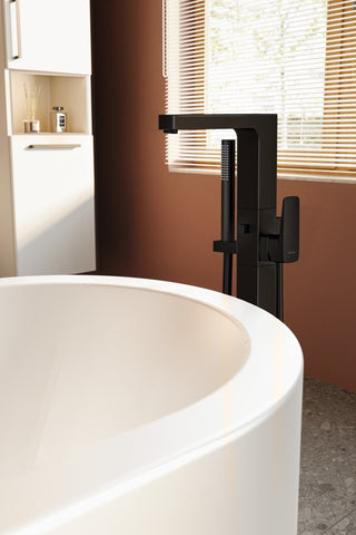 VitrA Root Square Floor Standing Bath/Shower Mixer - Matt Black