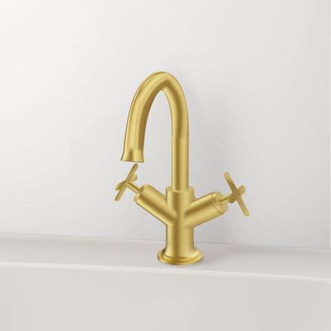 VitrA Origin Classic Basin Mixer (Cross Handles) - Brushed Gold