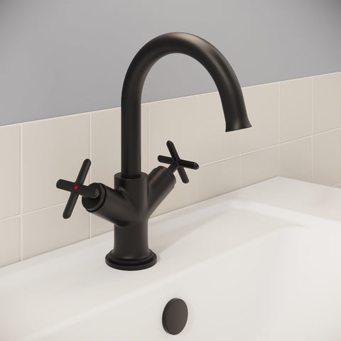 VitrA Origin Classic Basin Mixer (Cross Handles) - Matt Black