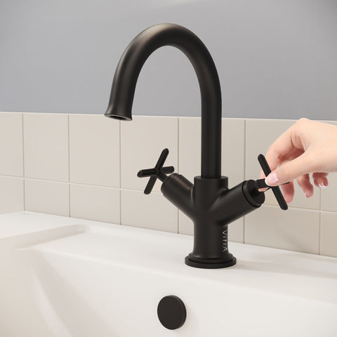 VitrA Origin Classic Basin Mixer (Cross Handles) - Matt Black