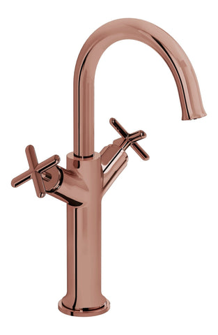 VitrA Origin Classic Tall Basin Mixer (Cross Handles) - Soft Copper