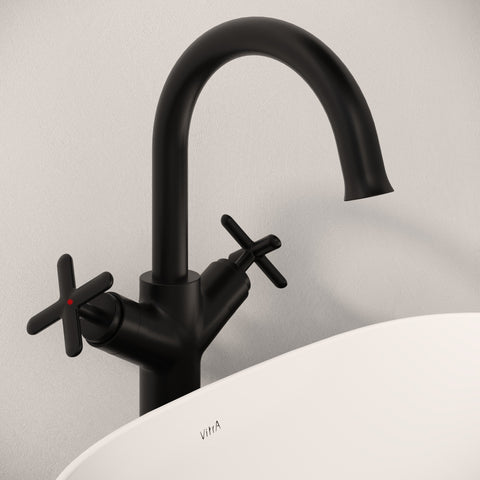 VitrA Origin Classic Tall Basin Mixer (Cross Handles) - Matt Black
