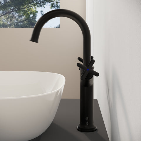 VitrA Origin Classic Tall Basin Mixer (Cross Handles) - Matt Black