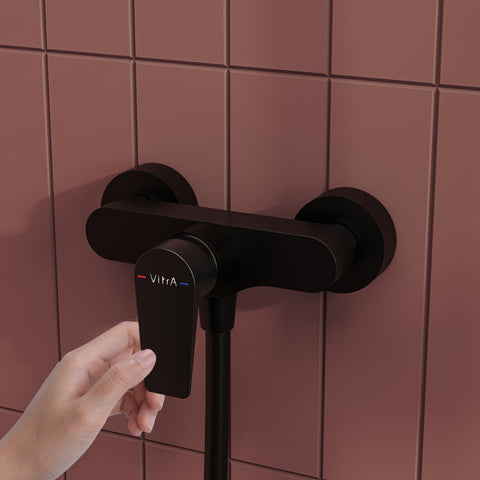 VitrA Flow Square Wall Mounted Shower Mixer - Matt Black