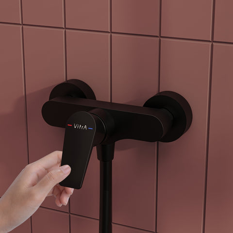 VitrA Flow Square Wall Mounted Shower Mixer - Matt Black