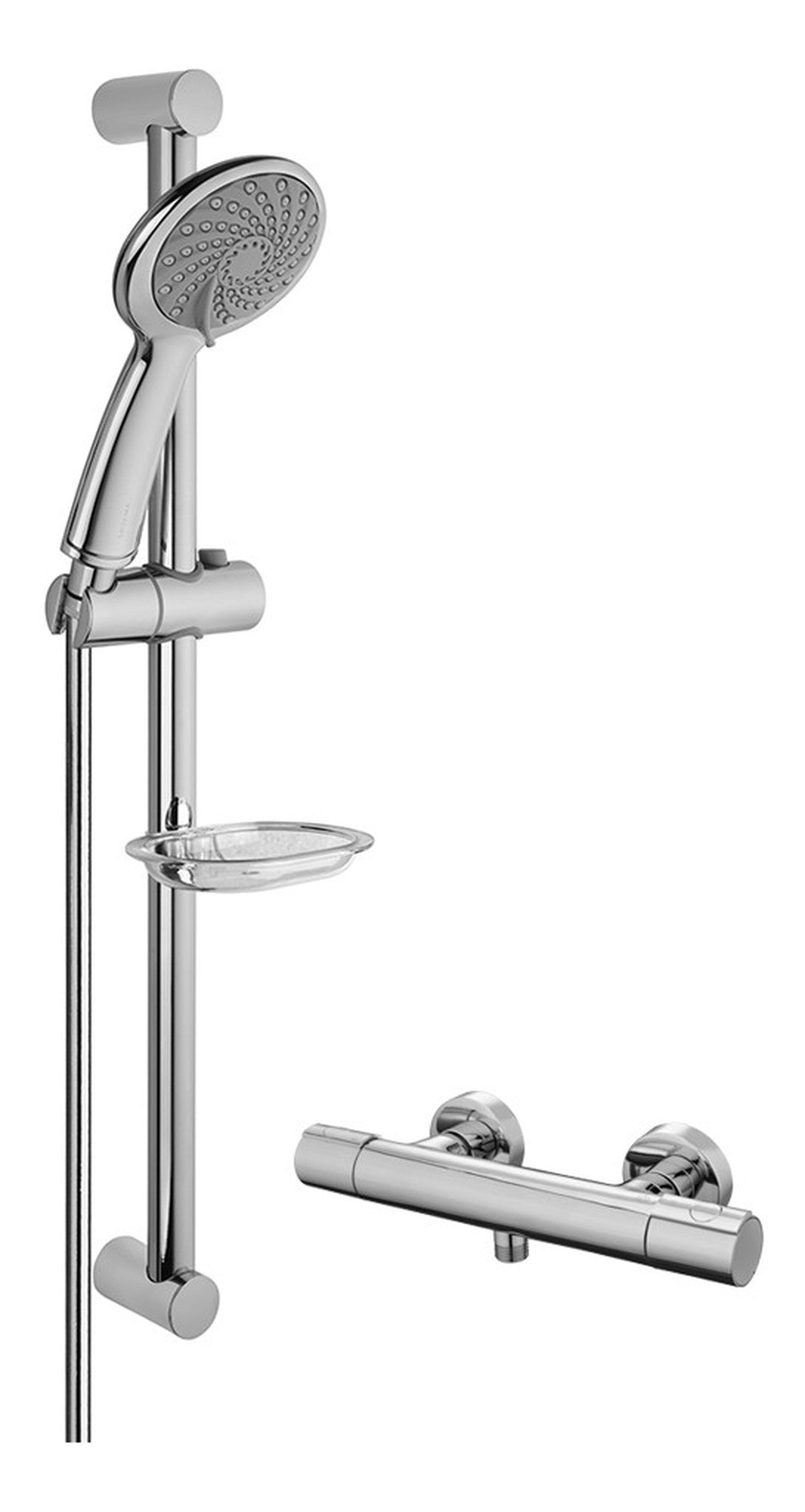 VitrA Samba 3-Function Hand Shower w/Slide Rail & Thermostatic Shower Mixer - Chrome