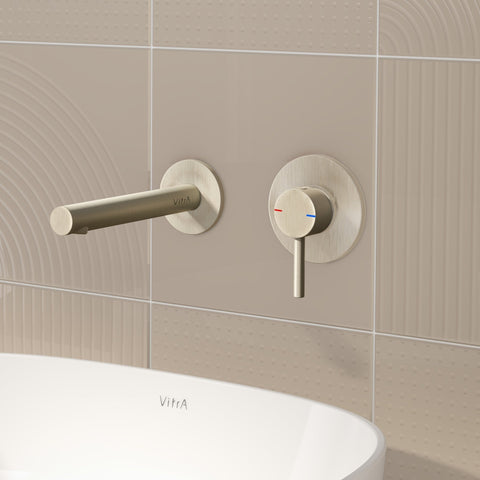 VitrA Origin Wall Mounted 2-Hole Basin Mixer - Brushed Nickel