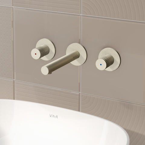 VitrA Origin Wall Mounted 3-Hole Basin Mixer - Brushed Nickel