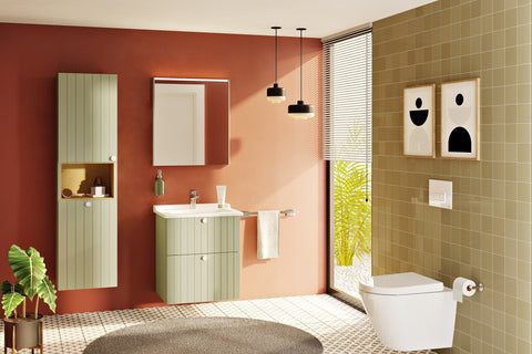 VitrA Root Groove 40cm 2 Door Semi-Tall Unit w/Laundry Basket (LH Hinge) - Matt Retro Green