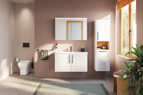 VitrA Root Flat 40cm 2 Door Semi-Tall Unit w/Laundry Basket (RH Hinge) - High Gloss White