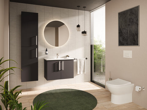 VitrA Root Flat 80cm 2 Door Wall Hung Washbasin Unit - Matt Storm Grey