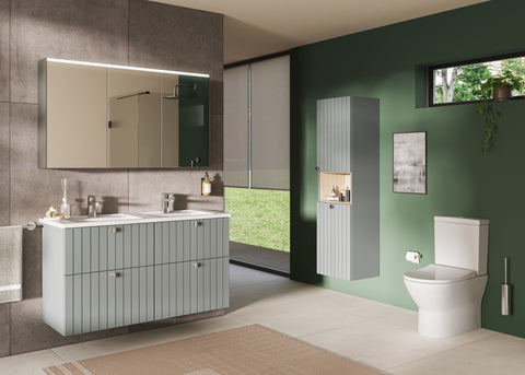 VitrA Root Groove 40cm 2 Door Semi-Tall Unit w/Laundry Basket (LH Hinge) - Matt Fjord Green