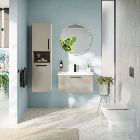VitrA Root Flat 40cm 2 Door Semi-Tall Unit w/Laundry Basket (RH Hinge) - Bright Sahara Beige