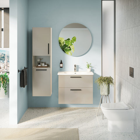 VitrA Root Flat 40cm 2 Door Semi-Tall Unit w/Laundry Basket (LH Hinge) - Bright Sahara Beige