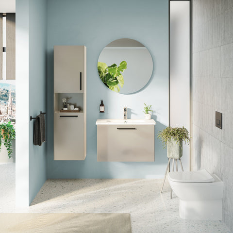 VitrA Root Flat 40cm 2 Door Semi-Tall Unit w/Laundry Basket (LH Hinge) - Bright Sahara Beige
