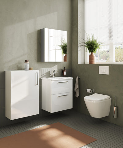 VitrA Root Flat 55cm 1 Door Slim Lower/Base Unit (LH Hinge) - High Gloss White