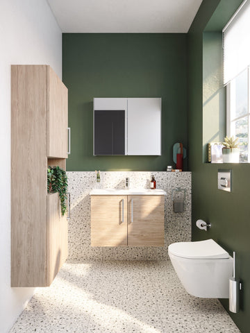 VitrA Root Flat 55cm 2 Door Semi-Tall Unit (LH Hinge) - Natural Oak