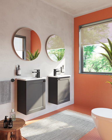 VitrA Root Classic 40cm 1 Door Wall Hung Slim Washbasin Unit (LH Hinge) - Matt Graphite