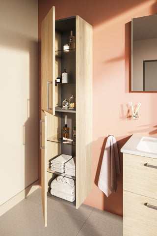 VitrA Root Flat 40cm 2 Door Tall Unit (LH Hinge) - Natural Oak