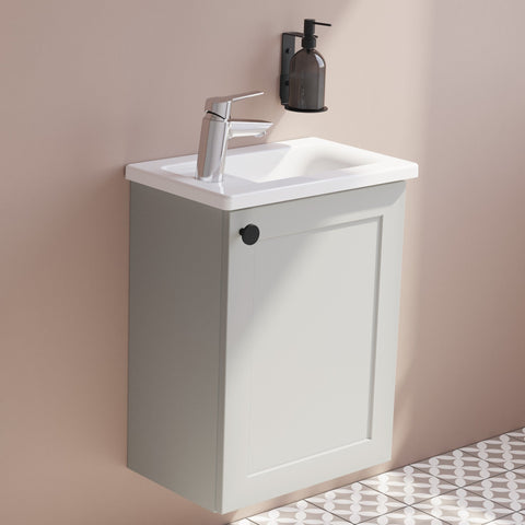 VitrA Root Classic 40cm 1 Door Wall Hung Slim Washbasin Unit (RH Hinge) - Matt Light Grey