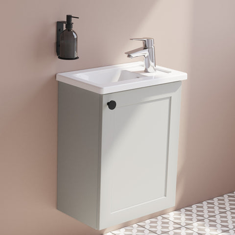 VitrA Root Classic 40cm 1 Door Wall Hung Slim Washbasin Unit (RH Hinge) - Matt Light Grey