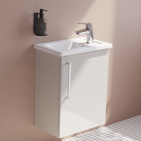 VitrA Root Flat 40cm 1 Door Wall Hung Slim Washbasin Unit (RH Hinge) - Bright Sahara Beige