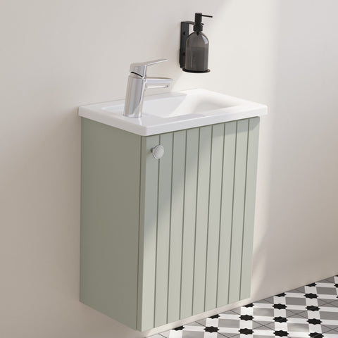 VitrA Root Groove 40cm 1 Door Wall Hung Slim Washbasin Unit (RH Hinge) - Matt Retro Green