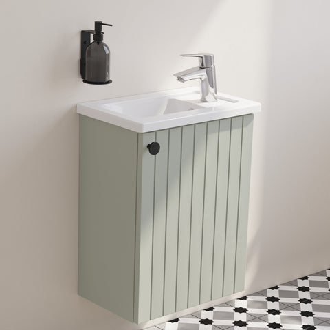 VitrA Root Groove 40cm 1 Door Wall Hung Slim Washbasin Unit (RH Hinge) - Matt Retro Green